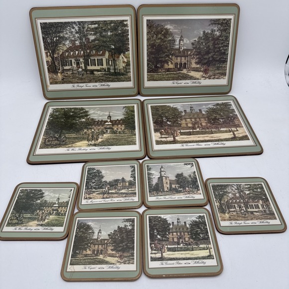 Pimpernel Other - Vintage Williamsburg VA Pimpernel Cork Backed Coaster Set (6) 4x4 (4) 8.5x7.5